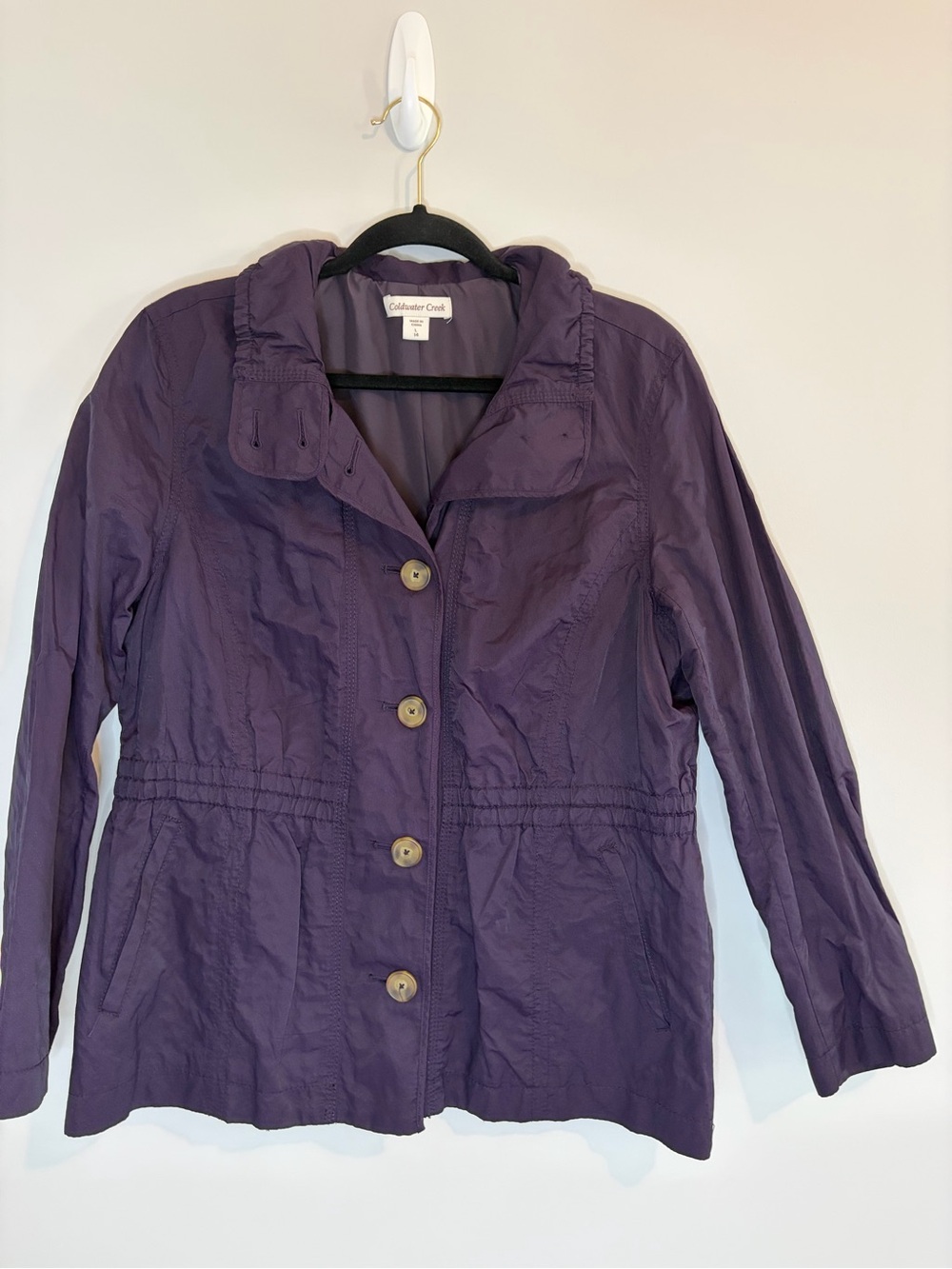 Coldwater Creek Deep Purple Button-Front Trench Jacket with Elastic Waist
